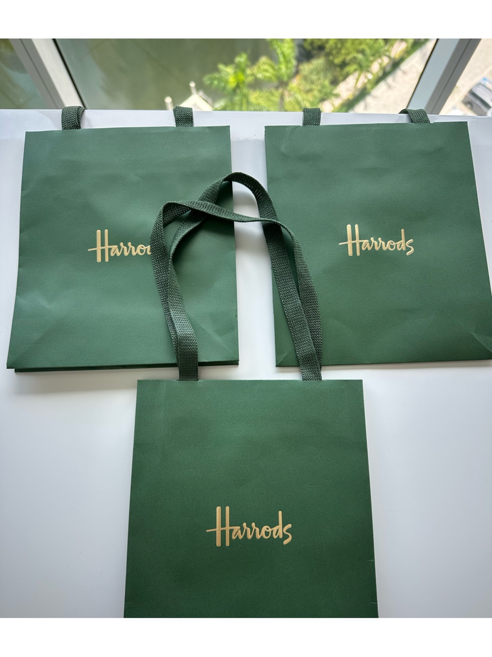 Harrods Small Green Gold Shopping Bags Set of 3 Empty Gift Bags